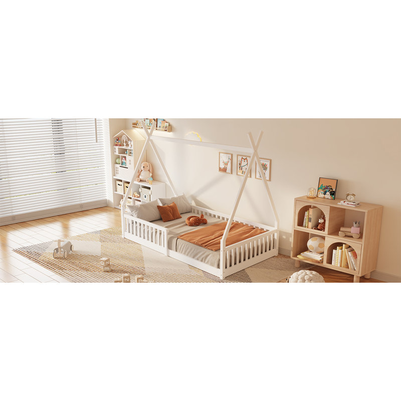 Lit simple en bois avec clôture, Blanc