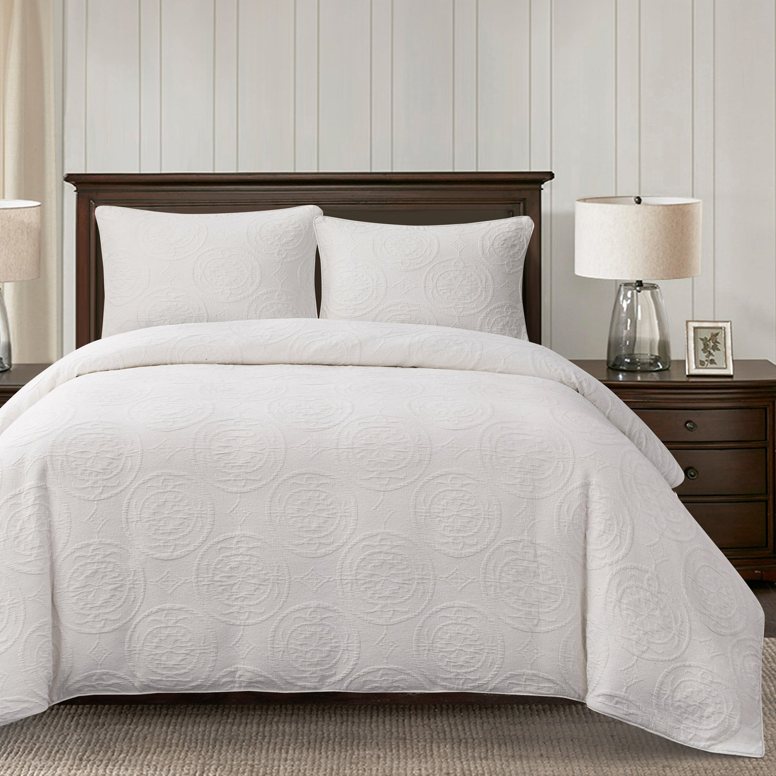 Verona Matelasse Cotton Comforter Set, Queen Comforter + 2 Standard Shams