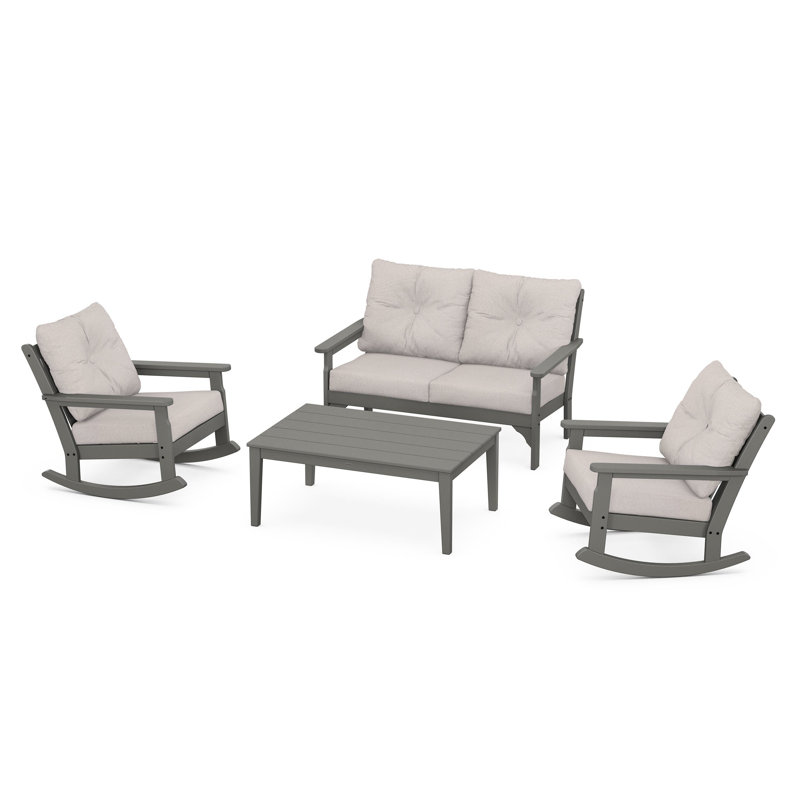 Vineyard 4-Piece Deep Seating Rocking Chair Set, Slate Grey, Dune Burlap