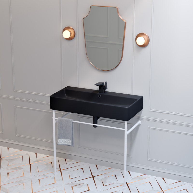 Lavabo console en céramique Claire, Noir mat / blanc mat, H 35 po x l 16 po x L 16 po