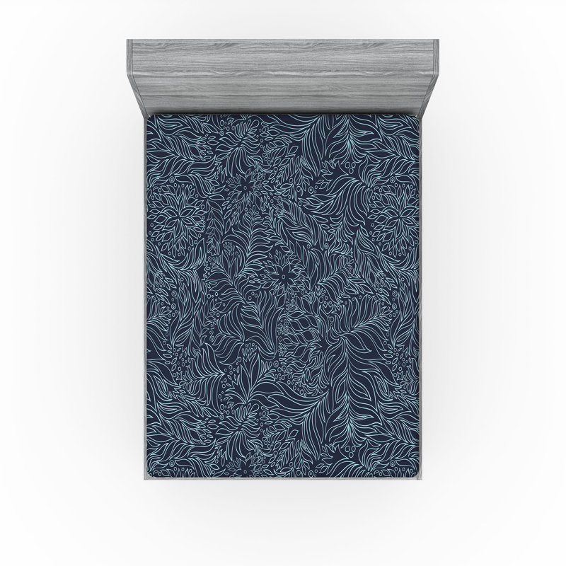 Drap-housse Ambesonne, paquet de 2, Bleu foncé / floral turquoise, Drap-housse grand