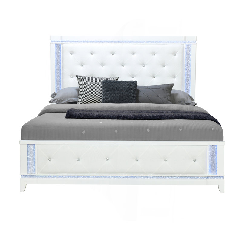 White King Bed With Led