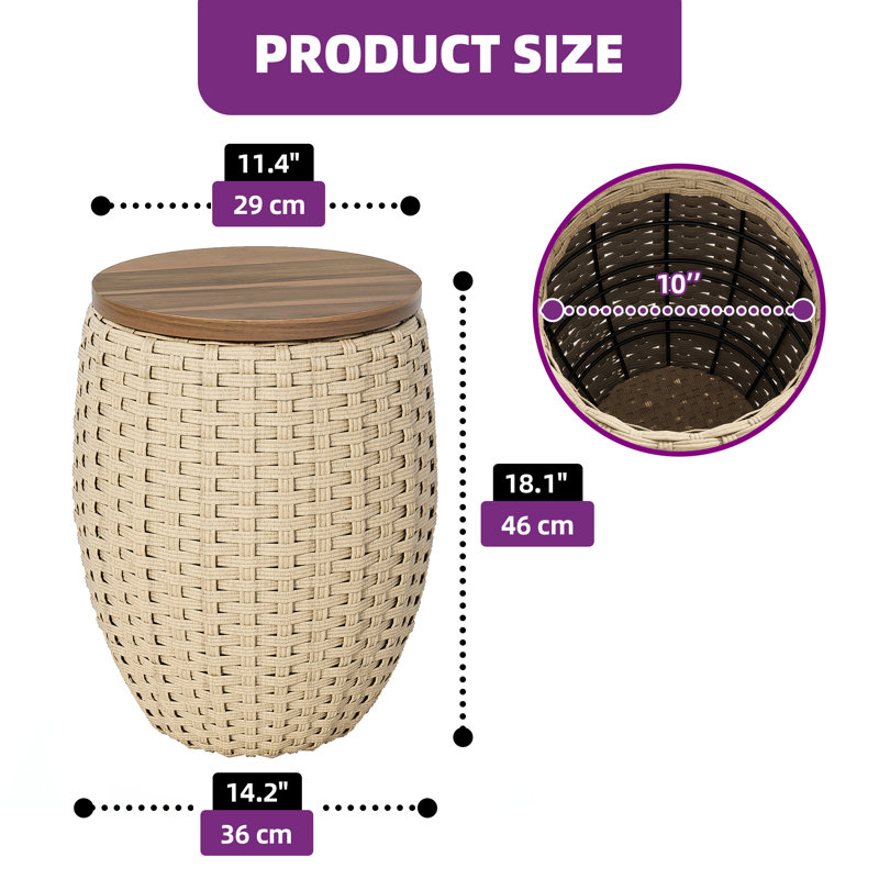 2 pièces de tables d'appoint en rotin et en bois massif tissées à la main - de style maison de campagne avec rangement