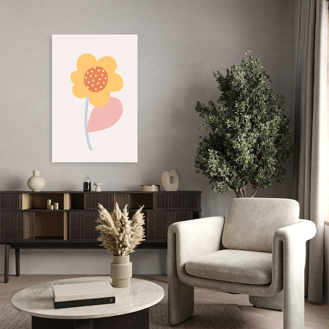 Whimsical Yellow Bloom Modern Playful Abstract Flower Nature Wall Art Print