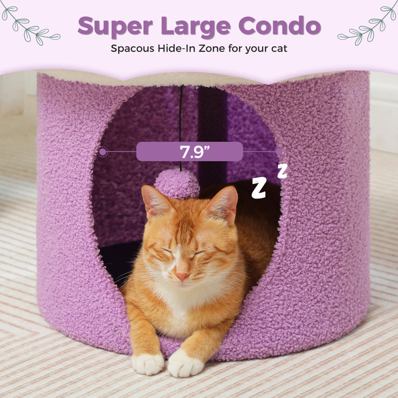 Arbre à chat cylindrique en forme de fleur en forme de dôme 15,7 po de haut, Mauve