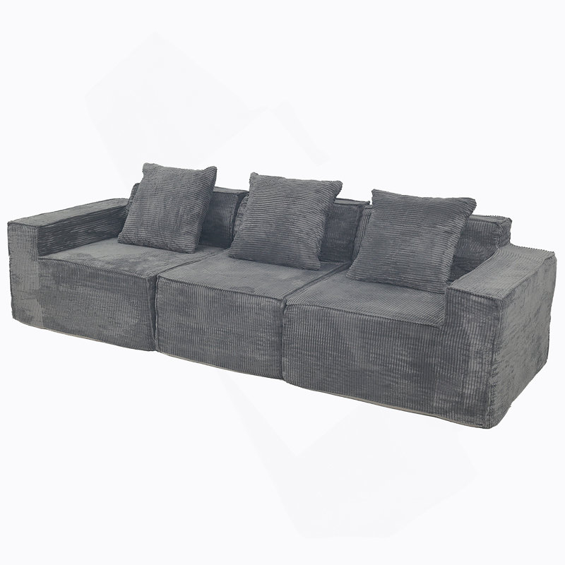 Canapé modulaire convertible 3 places Modern, Velours côtelé gris foncé