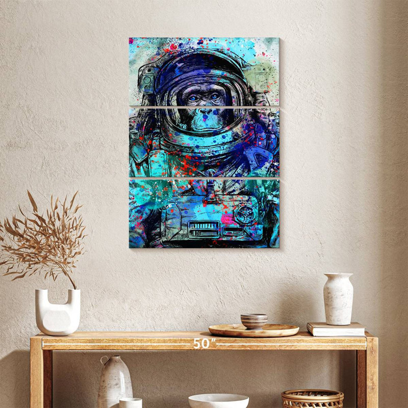 Drôle d'astronaute sur toile 3 pièces, H 38 po x l 24 po