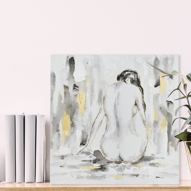 Dame nue - peinture sur toile tendue, H 12 po x l 12 po x P 1,5 po