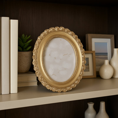 Mavin Chic Oval Photo Frame With Rosette Border - Decorative Picture Frame For Entryway And Living Room Display - Perfect For Wall Decor Accent - Gold