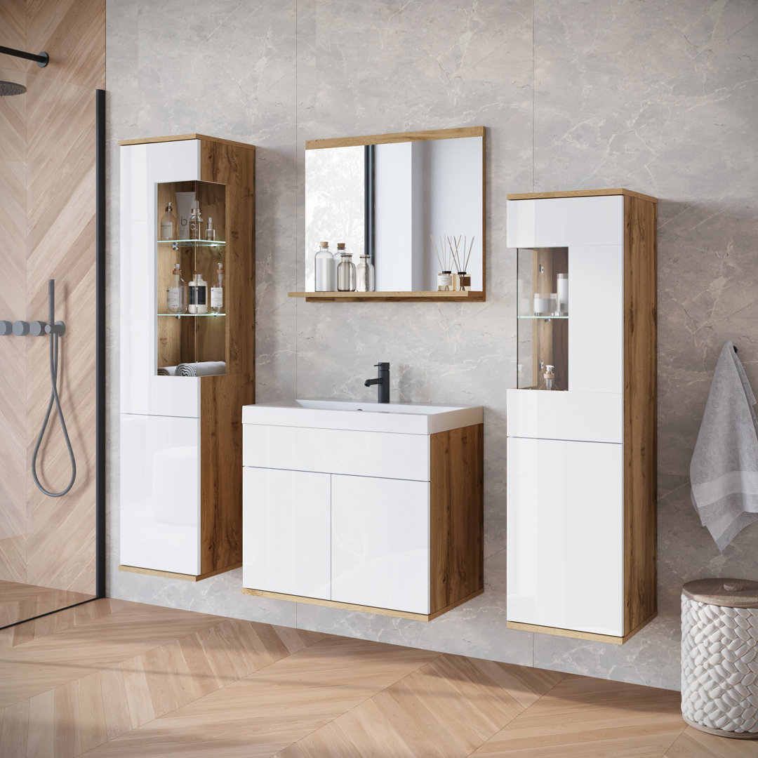 Minio Go For It, Nikita Bathroom Furniture Set, White/glossy White, 4-piece With Led Lighting
