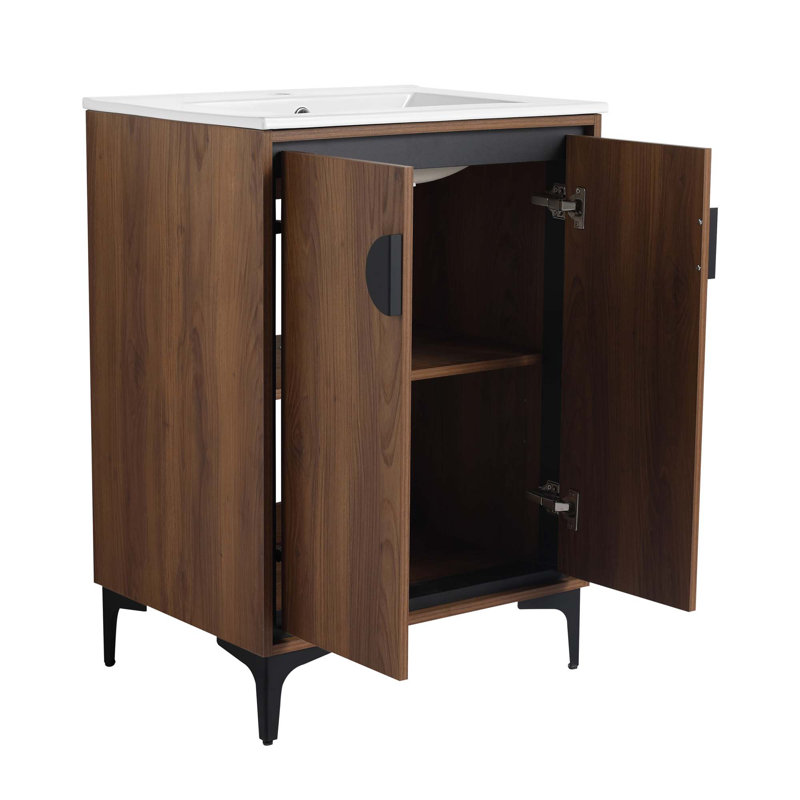 Meuble-lavabo moderne avec lavabo supérieur simple et 2 portes à fermeture douce