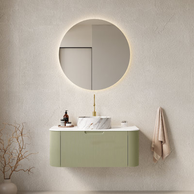 Meuble-lavabo moderne 36 po avec lavabo rond en céramique Callen et plateau en pierre frittée Callen
