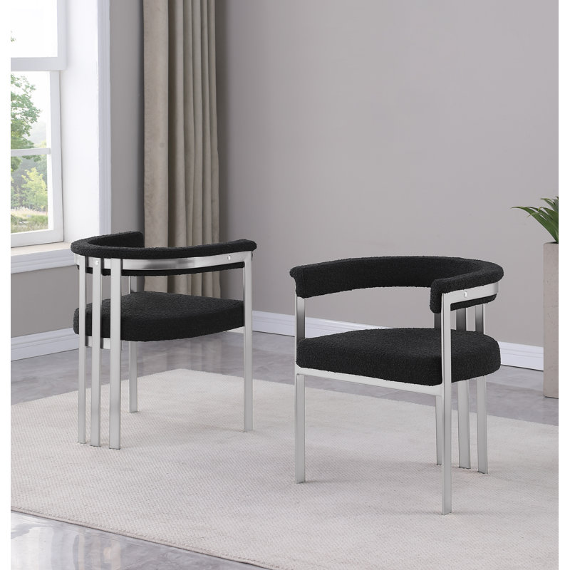 Chaises d'appoint en tissu Boucle avec structure en chrome brossé, Noir, Nickel brossé