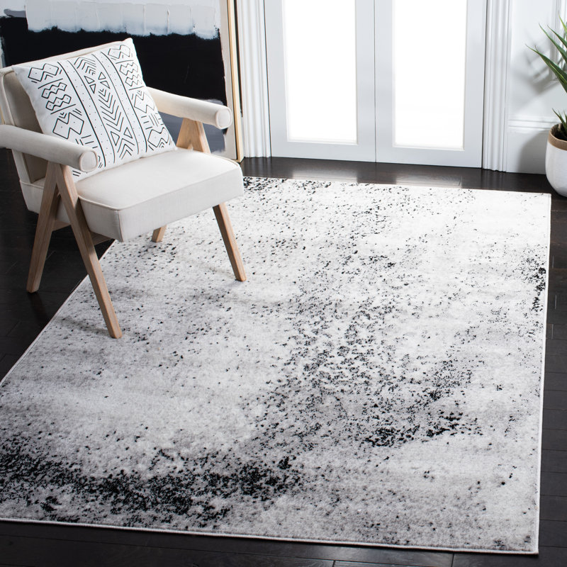 Hindsboro Abstract Grey Area Rug, Rectangle 9' x 12'