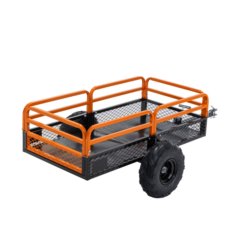Remorque de charrette à benne basculante 1500 LBS pour VTT et UTV, 15 pieds cubes Pi. Chariot utilitaire de jardin en acier avec pneus