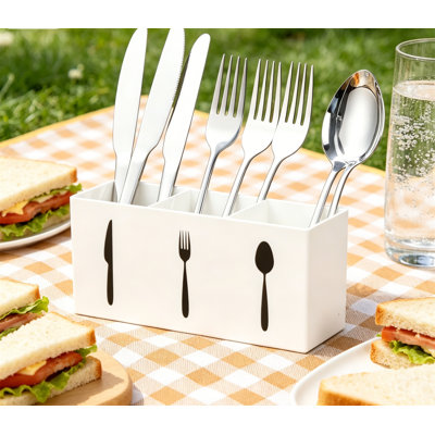 Acrylic Cutlery Storage Organizer Bin Silverware Caddy 3 Section Tableware Box for Cabinet White