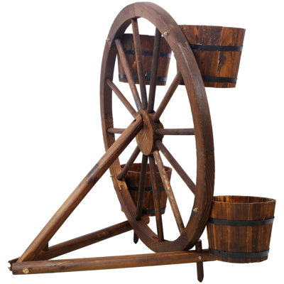 Pot à fleurs en bois avec roue en forme de chariot, présentoir en forme de roue en chariot