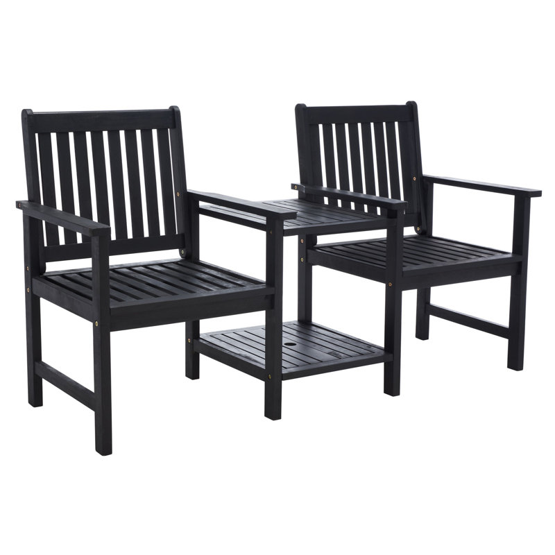 Banc en bois tête-à-tête en bois, Noir