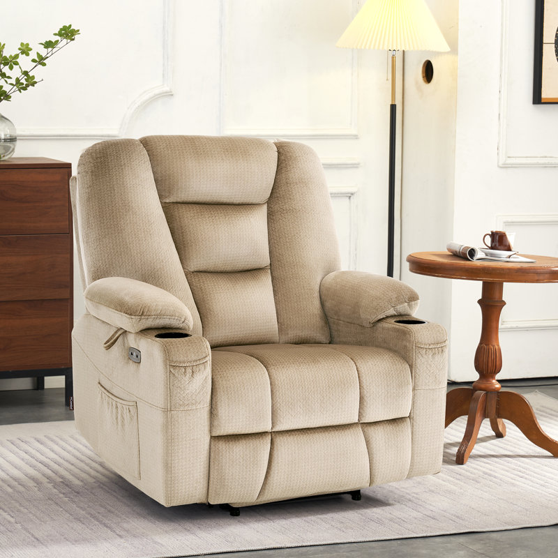 Analie Small-Wide Power Recliner Lift Chair with Massage and Heat, Beige 100% Polyester