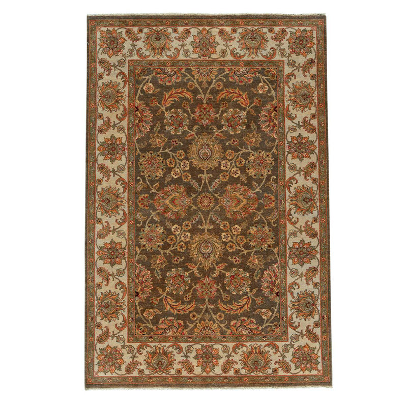 Tapis brun / rouge / beige en laine noué à la main de conception unique 6 pi x 8 pi 9 po