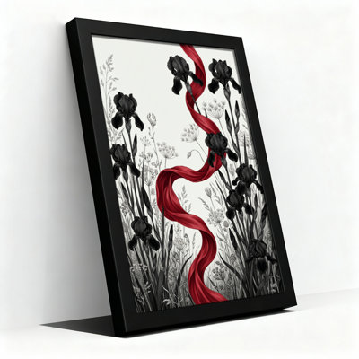 Art mural sur toile noir encadré pour le salon, la chambre à coucher, le bureau ou le vestibule - décoration murale décorative noire et rouge