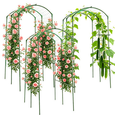 3 pack Heavy Duty Metal Cucumber & Loofah Trellis, U-Shape Garden Arch for Raised Bed, Adjustable Width 40-60 in, Rustproof PE Coated Steel Frame, Climbing Vegetable Plant Support for Vines, Beans, Roses, 80"H x 71"D