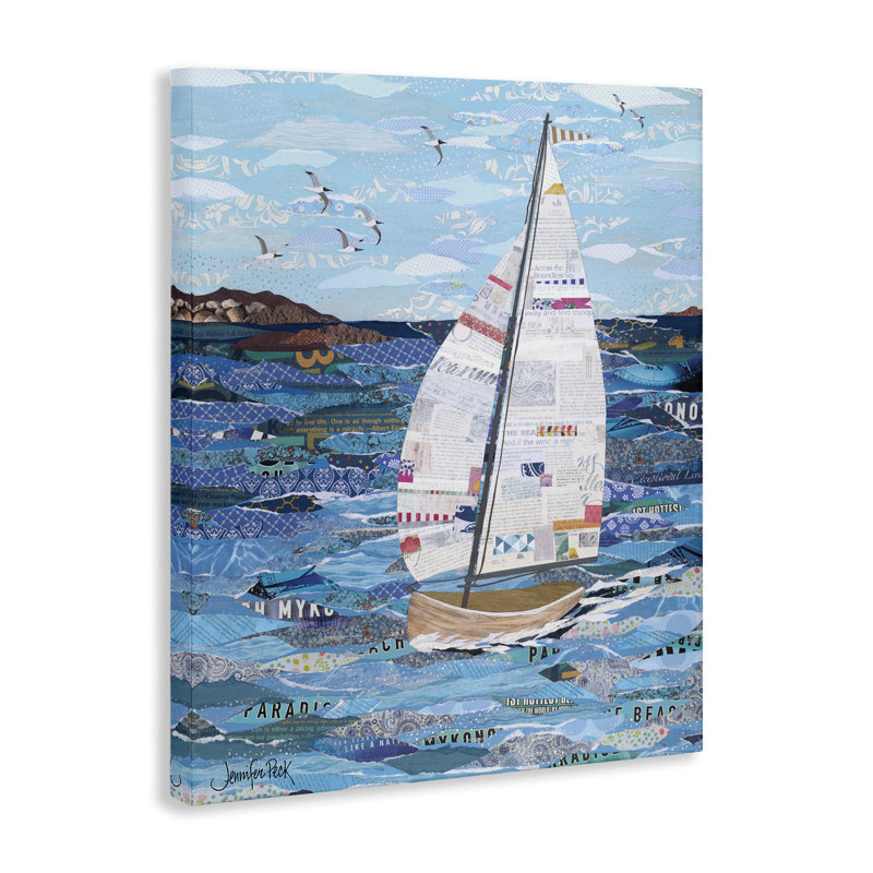 Art mural sur toile "Collage de voilier" par Jennifer Peck, H 20 po x l 16 po