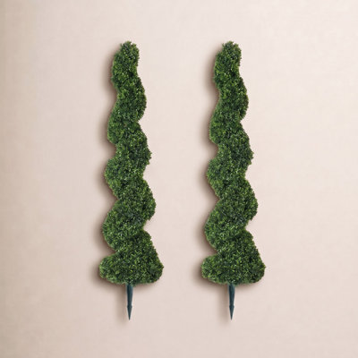 Ashwell Artificial Boxwood Spiral Topiary With Ground Stake - UV Resistant Faux Tree For Outdoor Porch, Garden & Planters (No Pot Required)