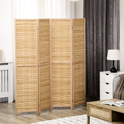 4 Panel Partition Portable Privacy Screen Folding - 5.5' Tall. Hand-Woven Double Side Wall For Home Office, Natural Elegance, & Tall Folding. Appeal,