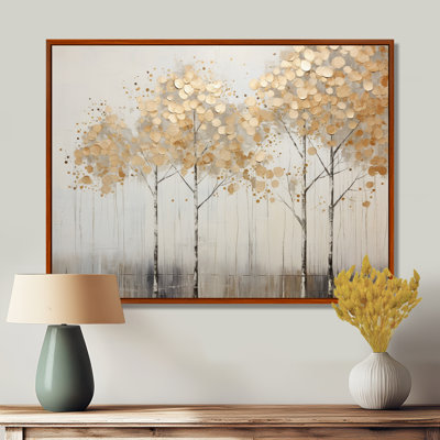 Minimalisme Golden Trees Tranquility - arbres, reproduction sur toile