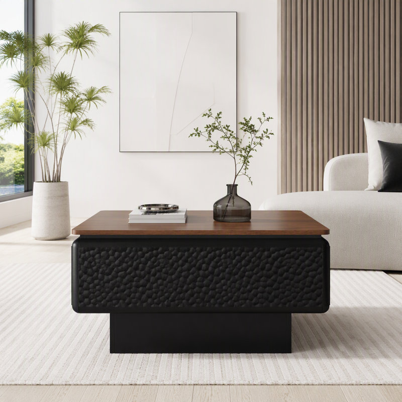 Table basse relevable à texture martelée, L 31,5 po, Noir / brun
