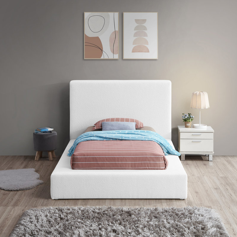 Issaias Upholstered Panel Storage Bed, Twin, White Boucle Fabric