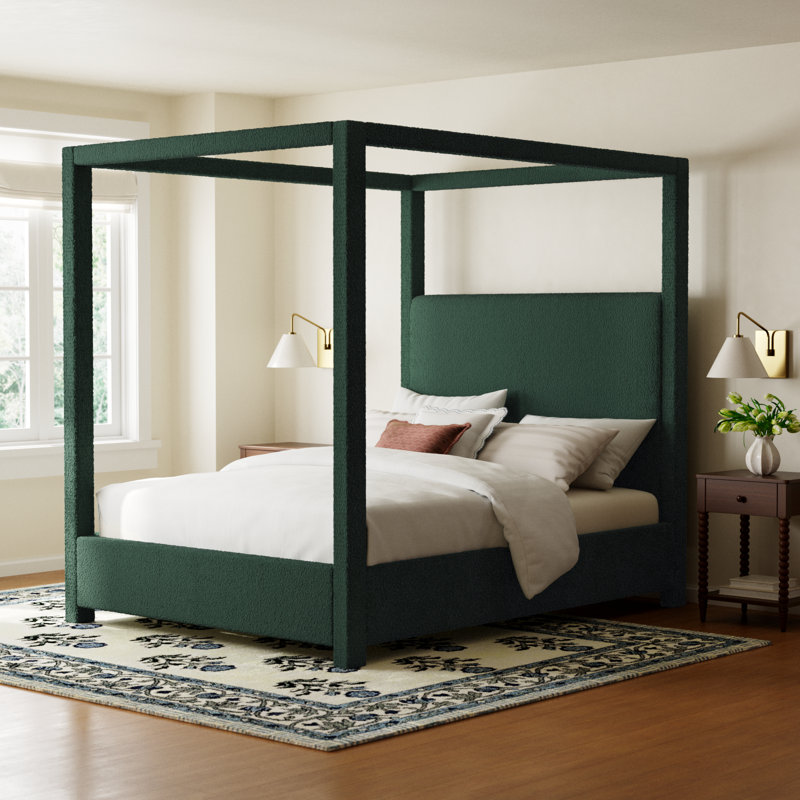 Denn Donnelly Bed, Green Boucle Fabric, Queen