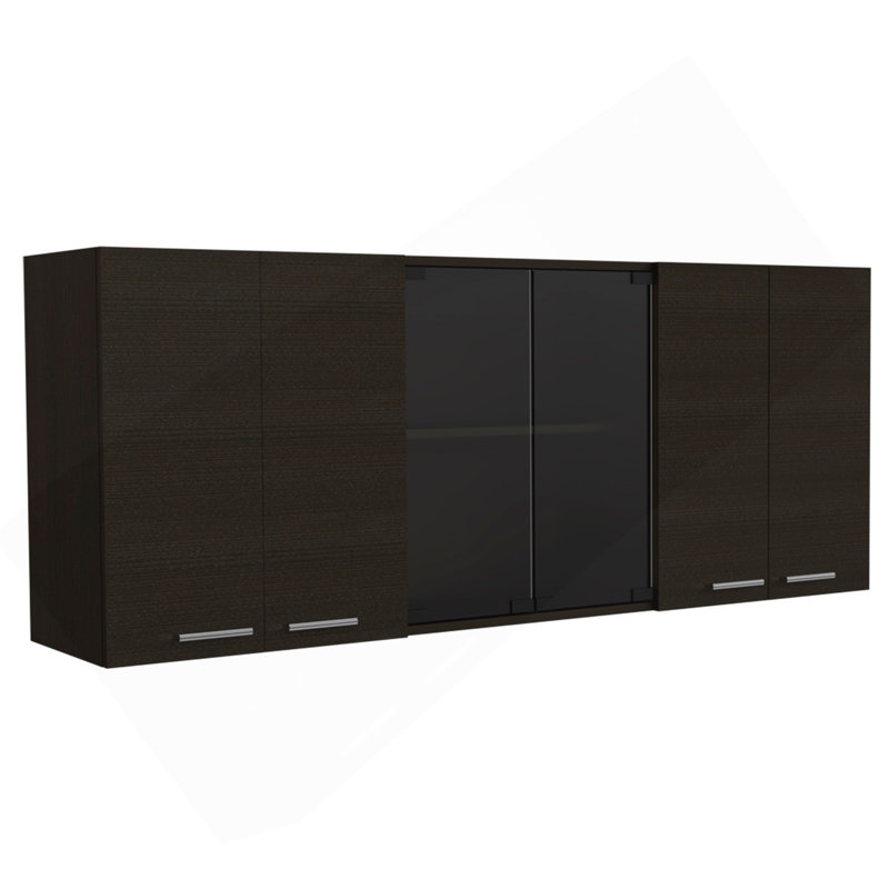 Armoire murale Yuma de 150 po, deux armoires fermées, deux tablettes ouvertes, Noir