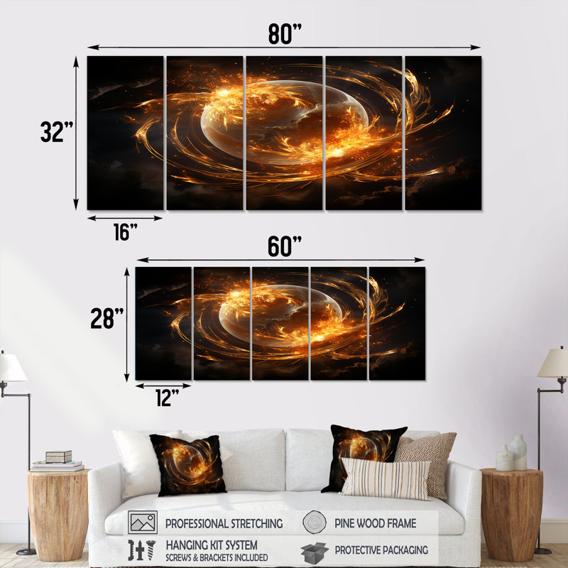 «Fire Fire», art mural 5 pièces, H 28 po x l 60 po
