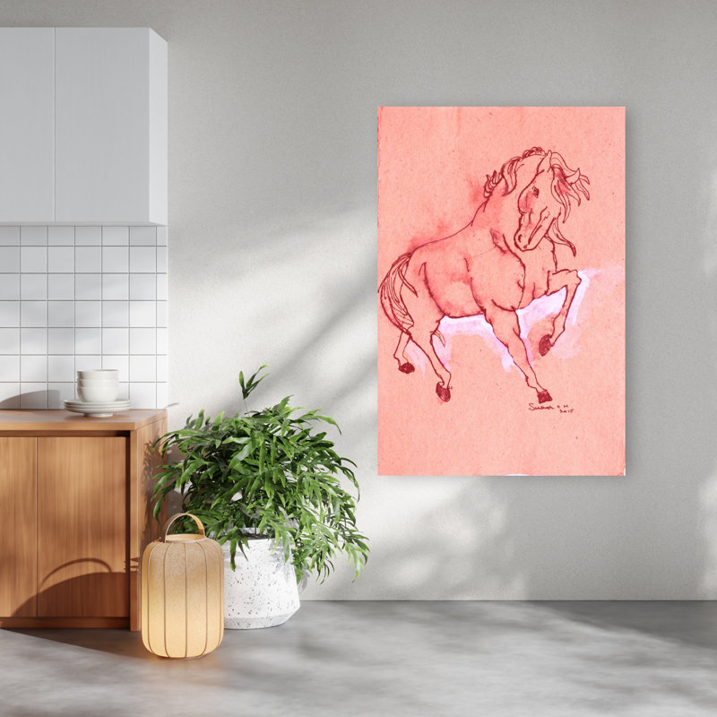 Art mural majestueux étalon rouge contemporain, 60" H x 40" W