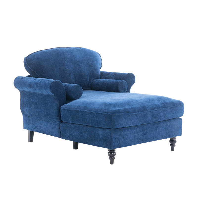 43.3" Chaise Lounge Chair Indoor With 2 Pillows Upholstered Chenille Single Chair For Living Room, Bedroom, Office, Blue