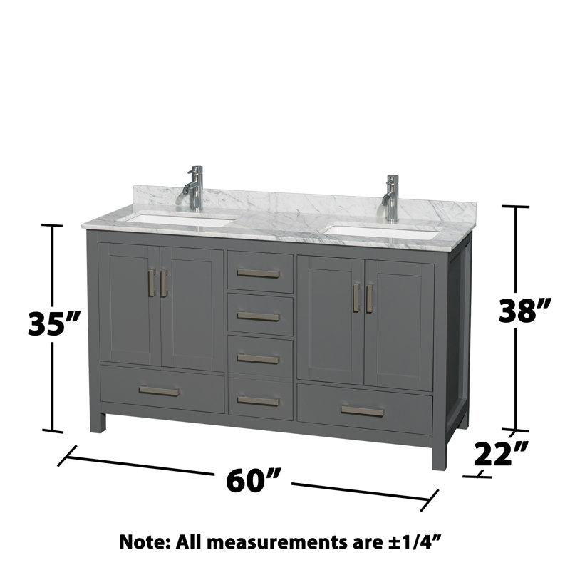 Sheffield 60" Double Bathroom Vanity Set, White Carrara, Dark Gray