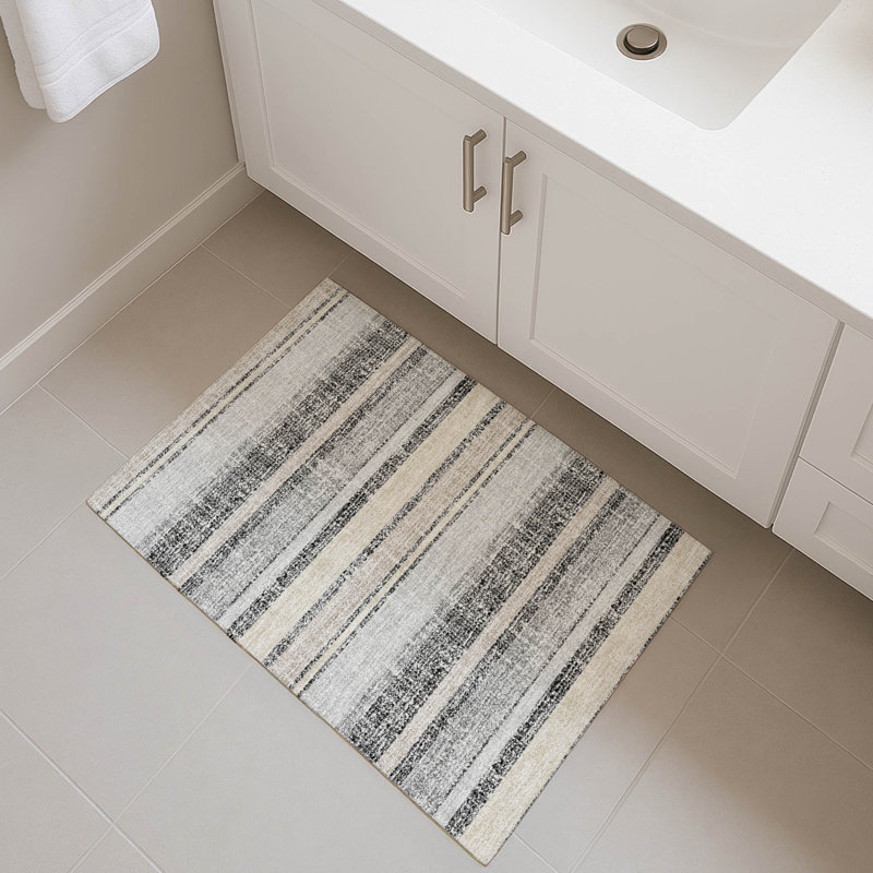 Premium Machine Washable Mayfield AMF2122 Striped Rug, 1'8" x 2'6", Black