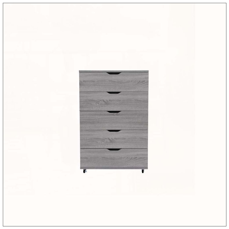 Commode mobile à 5 tiroirs avec roulettes, Gris