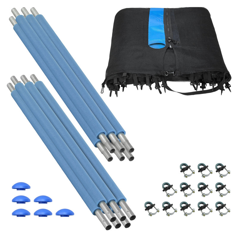 7.5 ft Blue and Black Trampoline Safety Enclosure Set with Net and Poles