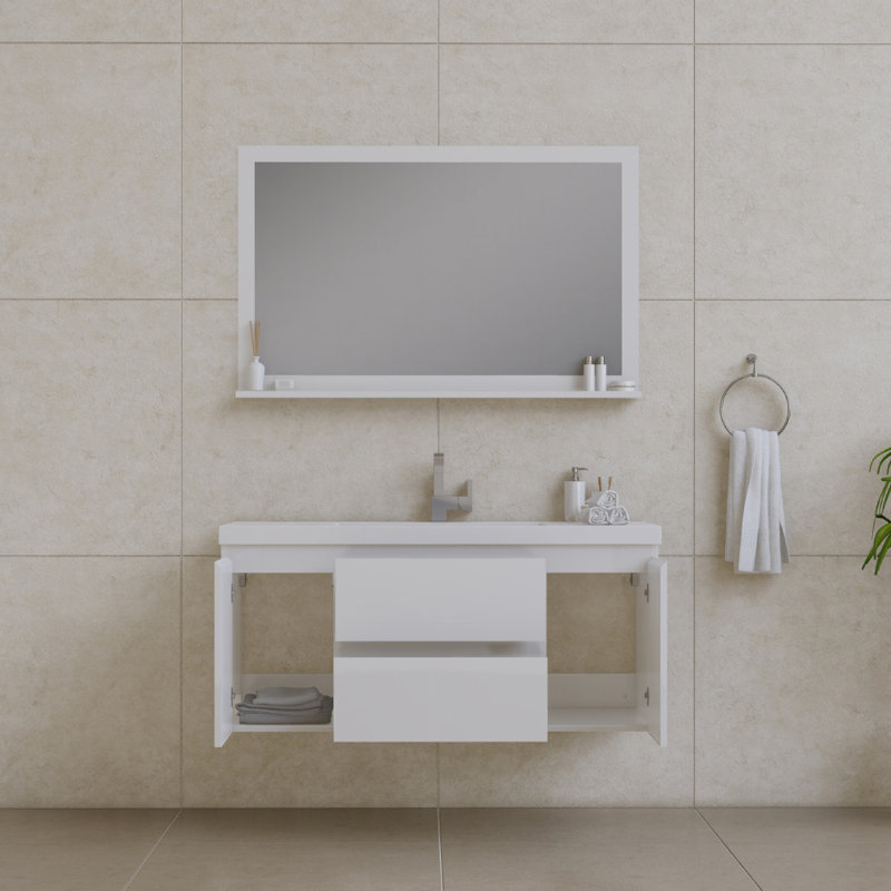 Arjina 48'' Single Bathroom Vanity with Solid Surface Top, White