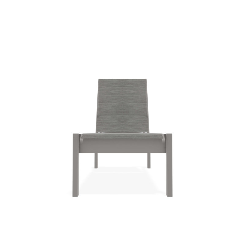 Leeward Sling Marine Grade Polymer Lay-flat Stacking Armless Long Frame Chaise with Wheels, Deacon, Warm Gray