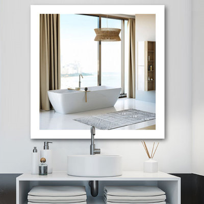 Modern LED Bathroom Mirror, Anti-Fog Touch Control Vanity Mirror with Frameless Tempered Glass