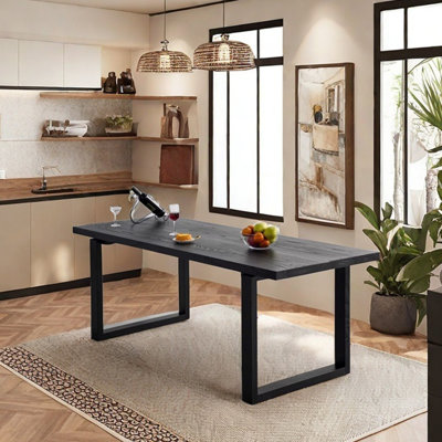 Black solid wood dining table rectangular home