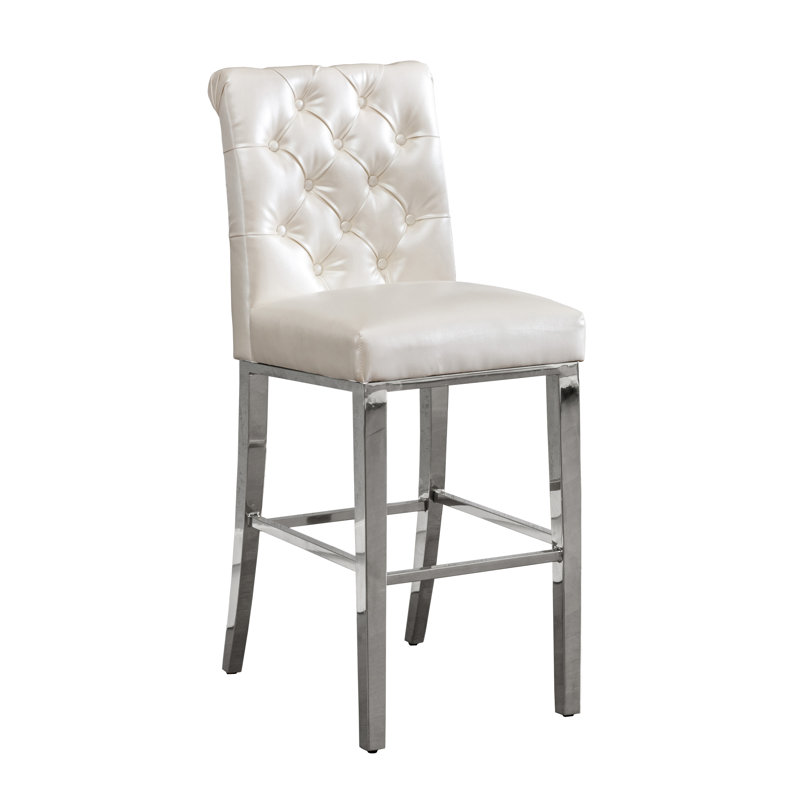 Kaarle Upholstered Counter Stool with Metal Frame, Bar Stool (29" Seat Height), White Seat/Silver Frame