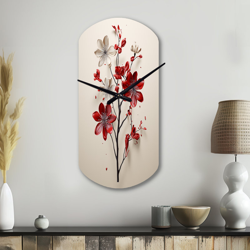 Red Beige Minimalism Essence Of Red Flower - Cylinder Shape Large Red Wall Clock Sculpture, Large