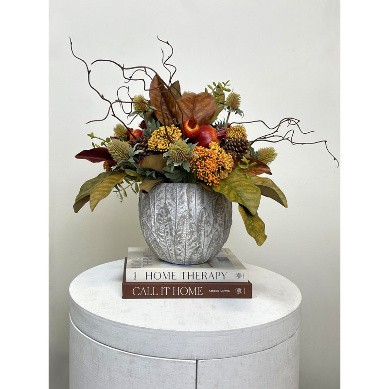 Thistle and Pomegranates Arranged in Decorative Ceramic Pot