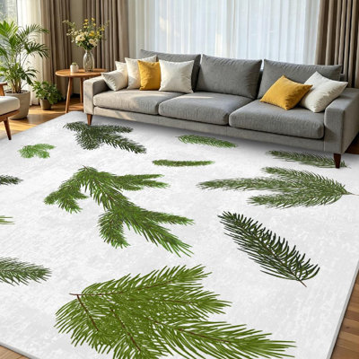 Tapis vert lavable à la machine à motif de branches d'arbre de Noël pour la décoration d'intérieur