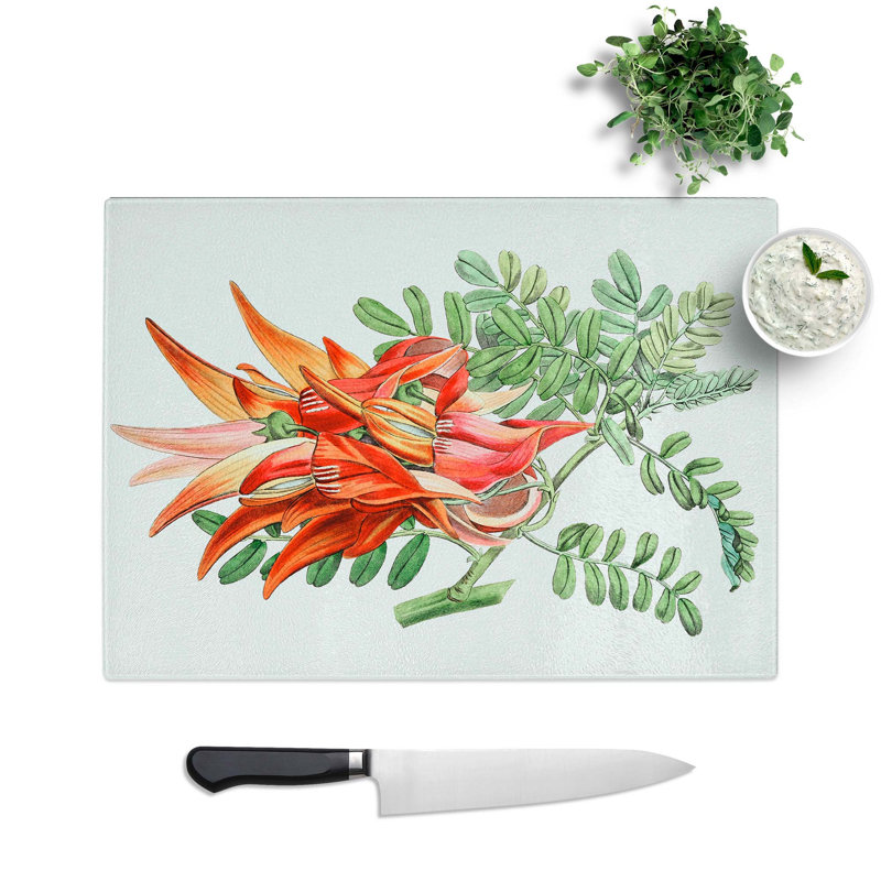 Tempered Glass Clianthus Flowers Chopping Board, 39 cm W x 28.5 cm L